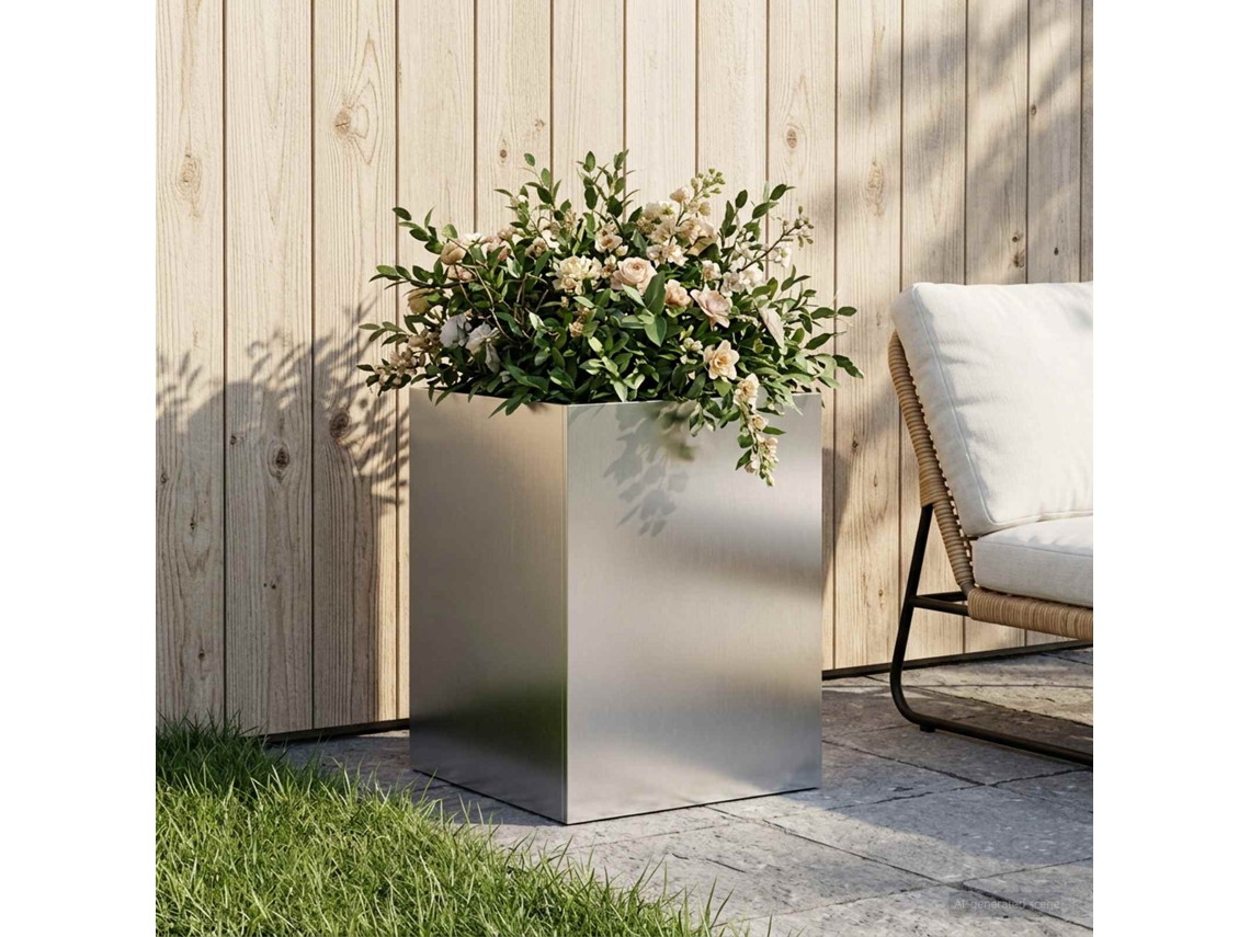 Pangivo Vaso De Jardim Retangular Prateado 40 X 40 X 60 Cm