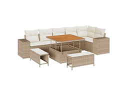 Conjunto 9 Móveis De Jardim Vidaxl Bege Vime Pe (100 X 100 X 71 Cm)