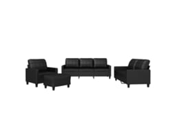 Conjunto de Sofás com Almofadões Couro Artificial Preto MAISON EXCLUSIVE