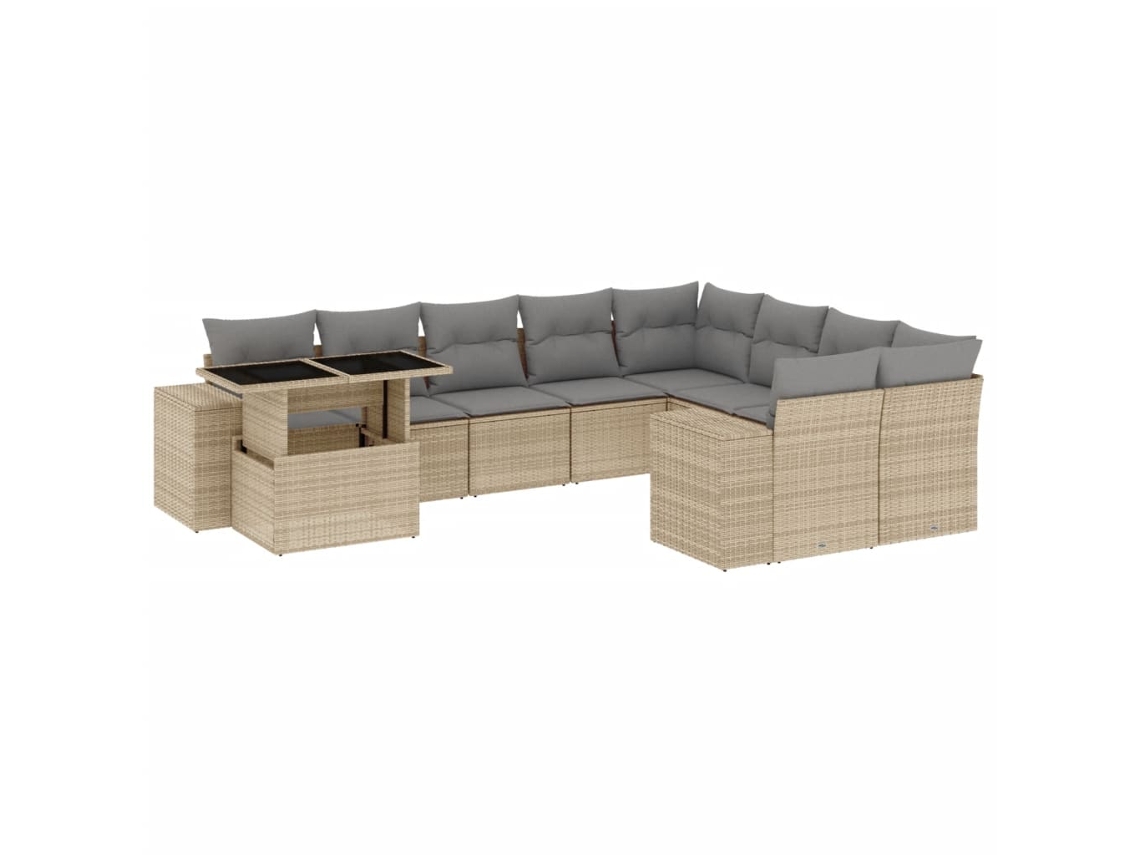 Conjunto de 10 Sofás para Jardim com Almofadões Vime Pe Bege MAISON EXCLUSIVE