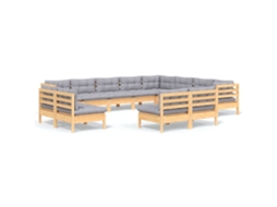 Conjunto de 12 Lounge de Jardim com Almofadões Cinza Pinho Maciço MAISON EXCLUSIVE
