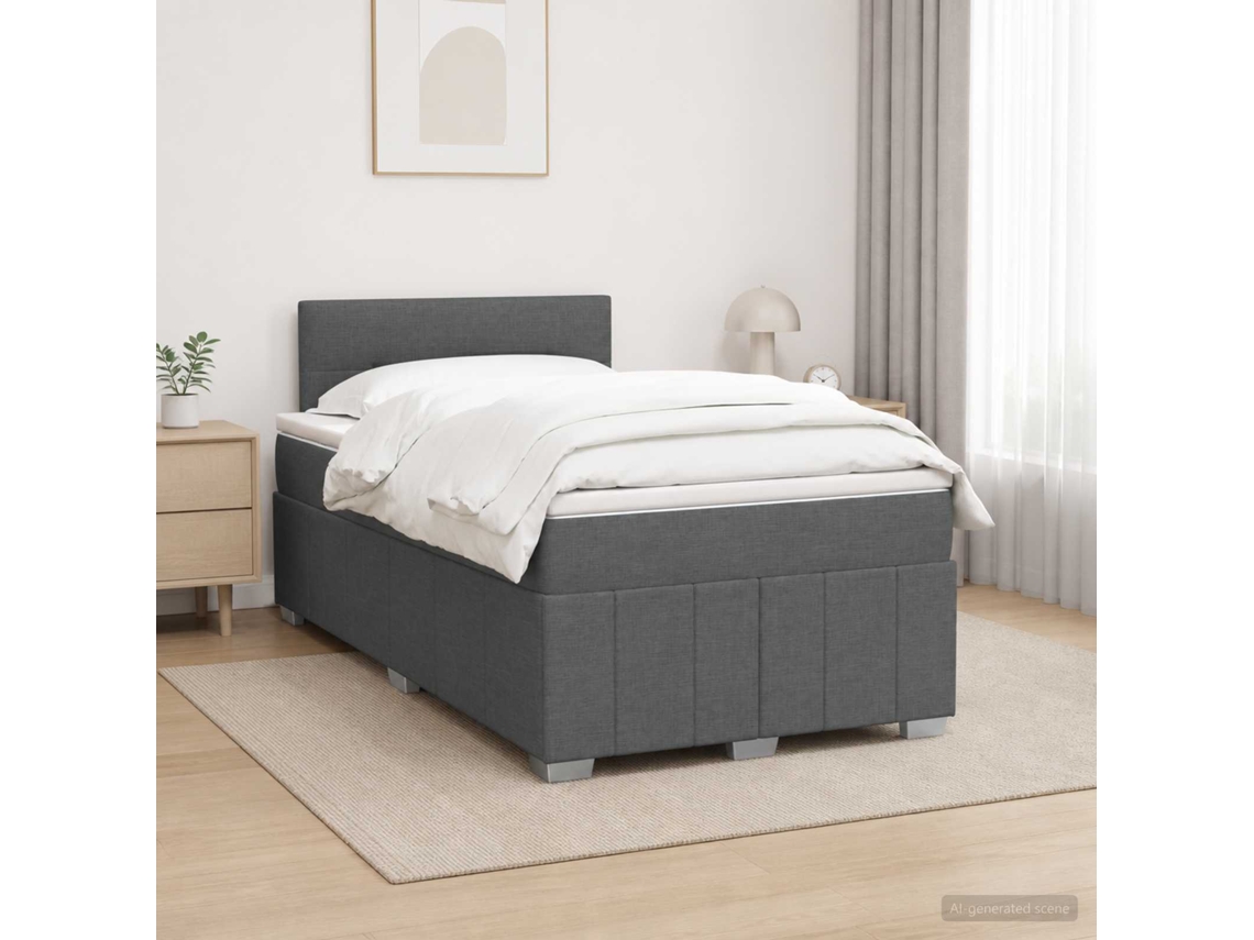 Vidaxl Cama Box Spring Com Colchão Cinzento-escuro 120 X 200 Cm Tecido