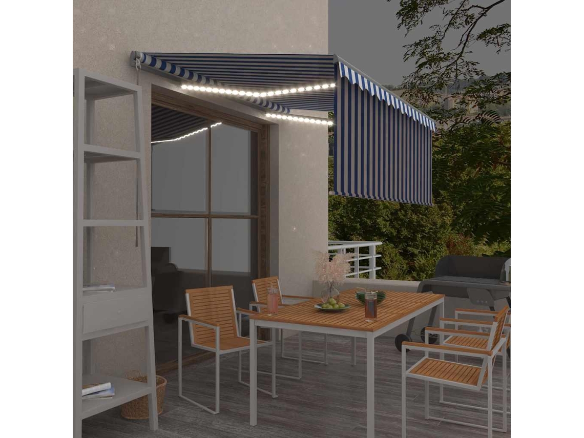 Vidaxl Toldo Retrátil Manual Com Estore/led 3,5x2,5 M Azul E Branco