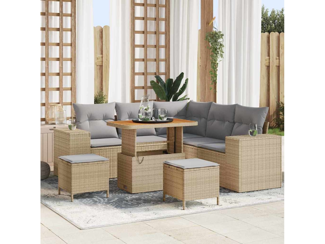 Vidaxl Conjunto De Sofá De Jardim 8 Unid. Bege Vime Pe
