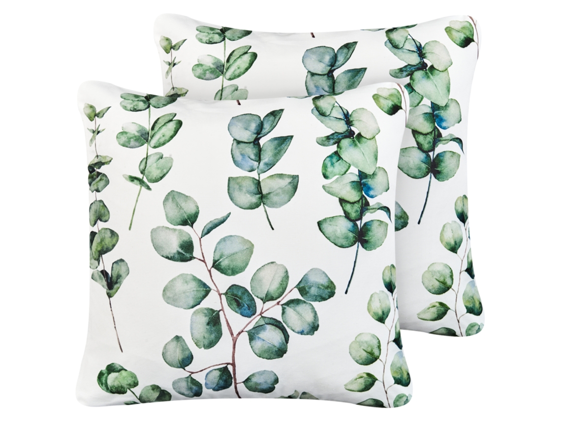 Conjunto De 2 Almofadas De Exterior Beliani Bosque De Poliéster Verde 45x45x12