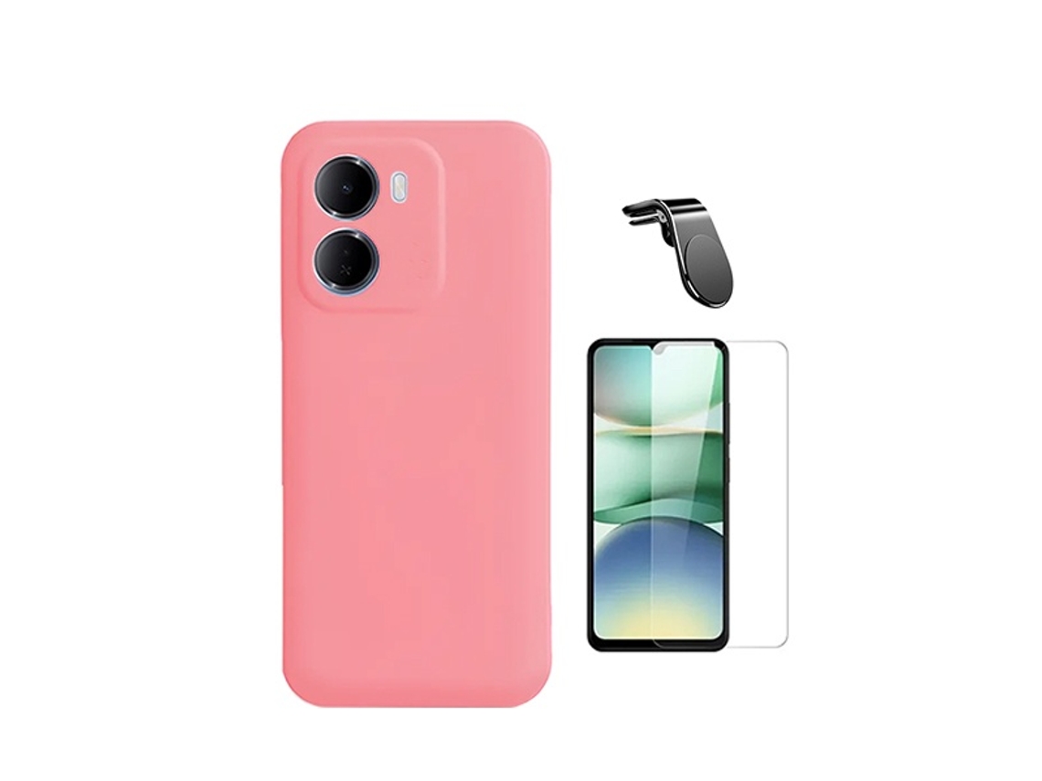 Kit Vidro Clearglass Capa Silicone Líquido Suporte L Phonecare Para Xiaomi Redmi 15a - Rosa