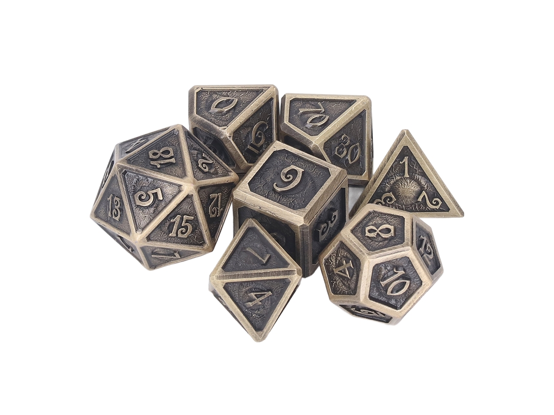 Ats set de 7 Dados de Metal Rpg Grabados Poliedros para Juegos de Rol Tipo 2