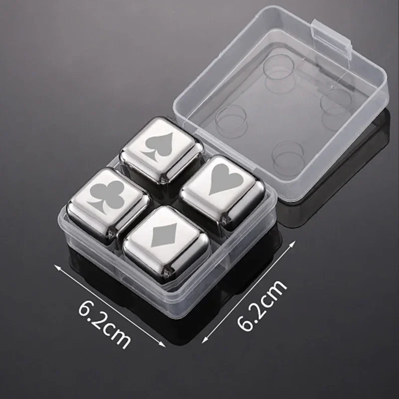 Cubos de Gelo Reutilizáveis em Aço Inoxidável, Congelamento Rápido, Metal Próprio para Contato com Alimentos MDUG (prata, Pacote com 4)