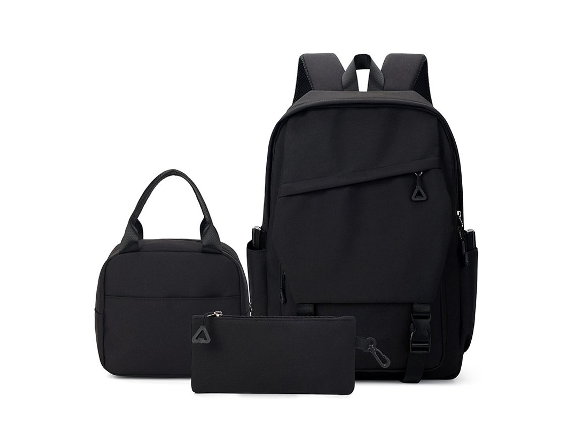 Conjunto De Mochila 3 Peças Preta Minimalista, Mochila Oxford Impermeável Para Estudantes E Notebook