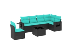 Conjunto de Sofá de Jardim, 7 Peças, Almofadas, Rattan Preto MAISON EXCLUSIVE