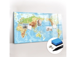 Quadro De Vidro Magnético Mapa-múndi Físico Para A Cozinha Espelharte (120x60 Cm)