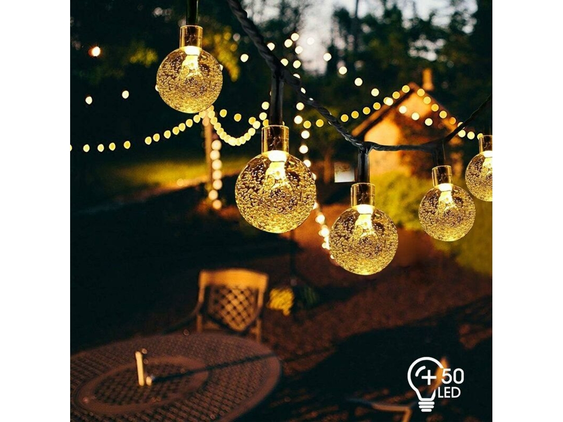Cordão De Luzes Solares Para Exterior, 7 M, 50 Leds, 8 Modos De Iluminação, À Prova D'água Ip65, Ideal Para Jardim, Pátio, Casamentos E Natal