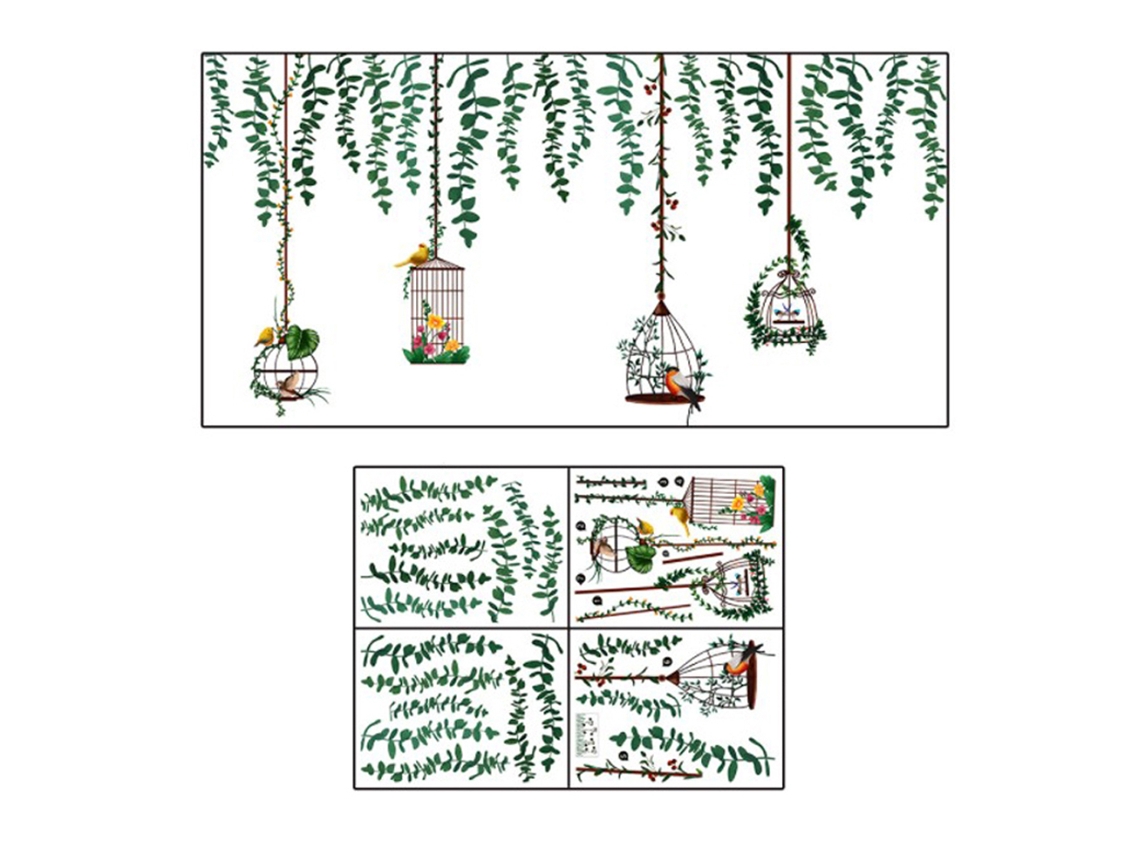 Adesivos De Parede Removíveis Galho Gaiola De Pássaro Plantas Decoração