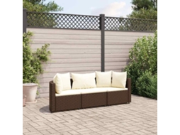 Vidaxl 3 Pcs Conjunto Sofás De Jardim Com Almofadões Vime Pe Castanho