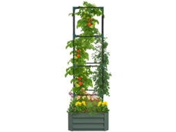 Vaso com Treliça Ajustável. Recipiente de Flores com Gaiola de Tomate Aço Galvanizado 61 X 61 X 187 Cm Verde Ge