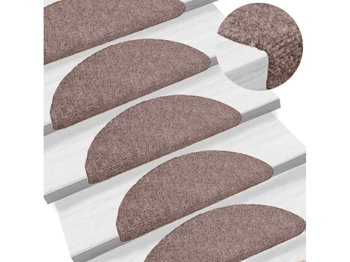 Vidaxl Tapetes De Escada Autoadesivos 20 Peças 65x21x4 Cm Marrom Claro Semicircular Grande