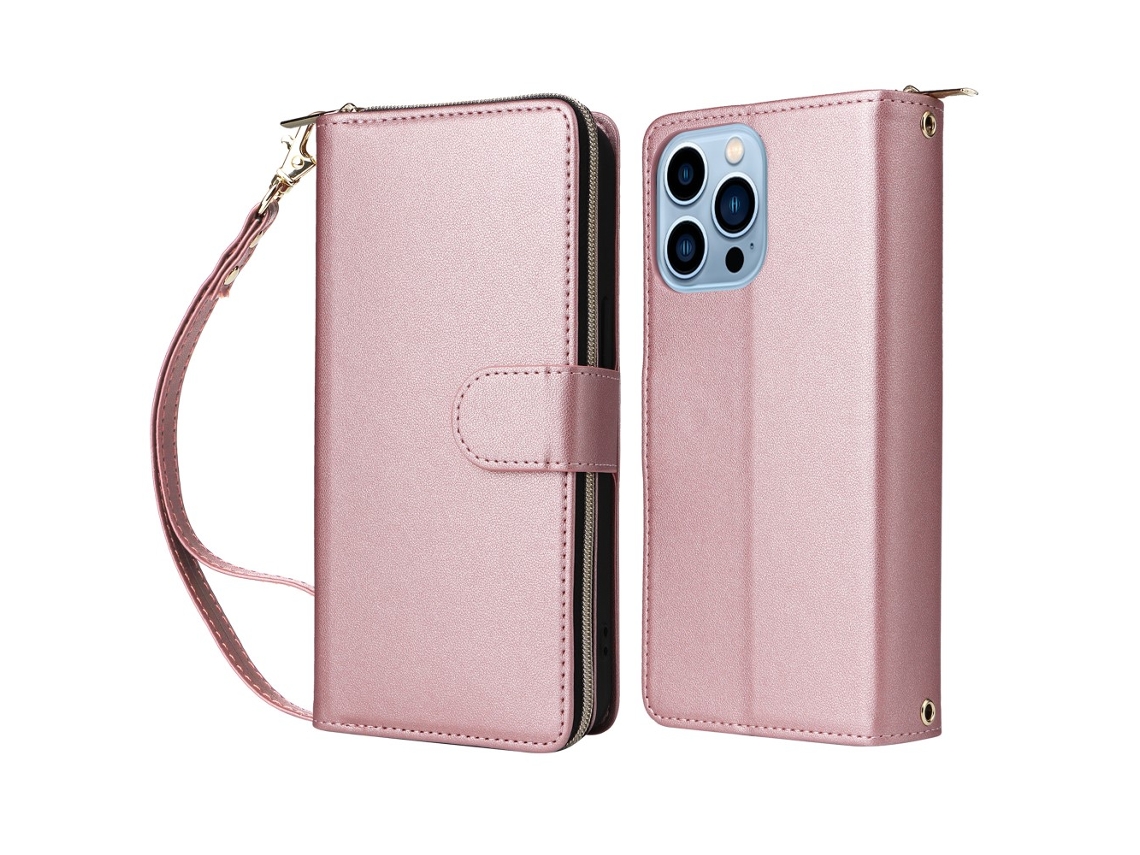 Capa Para Iphone 13 Pro Pele Sintética Com Porta-cartões Rosa