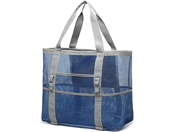 Bolsa De Praia Mesh Para Família - Sacola De Praia Com 7 Bolsos E Espaço Para Toalhas Azul