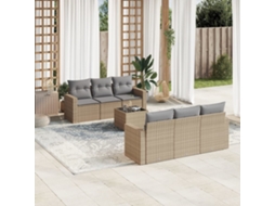 Vidaxl 7 Pcs Conjunto De Sofás P/ Jardim Com Almofadões Vime Pe Bege
