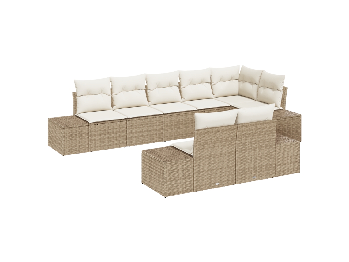 Conjunto 8 Sofá De Jardim Vidaxl Bege Vime Pe (319 X 154 X 69 Cm)