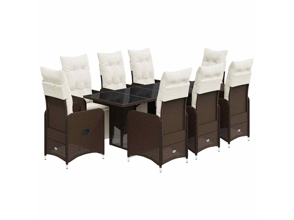 Conjunto de 9 Bistrôs de Jardim com Almofadões Vime Pe Castanho MAISON EXCLUSIVE