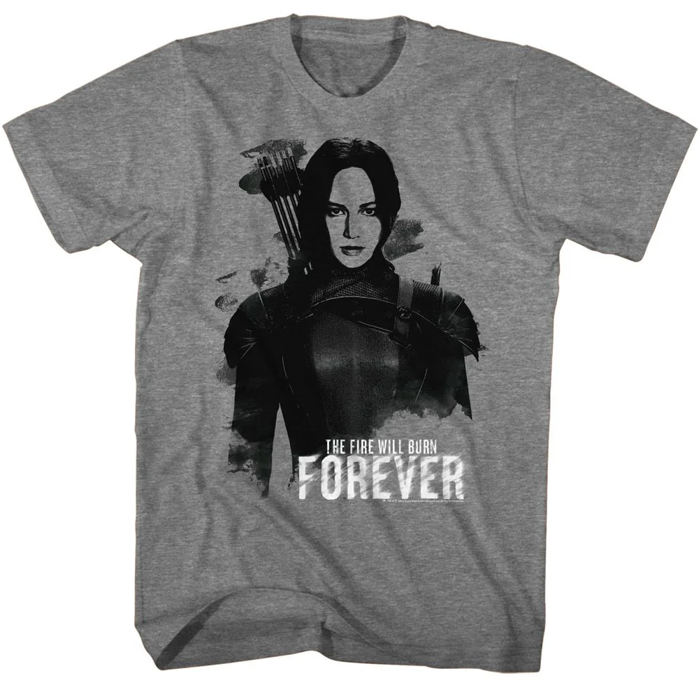 Unisex Adult T-shirt Rockinstone Hunger Games Movie Katniss Burn Forever Solid Graphite Sizexxxl