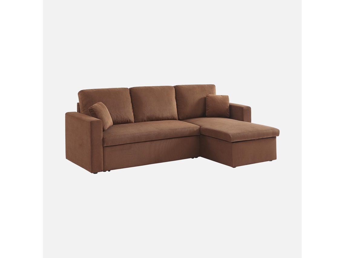 Sofá-cama De Canto Em Veludo Canelado, 3 Lugares, Ferrugem