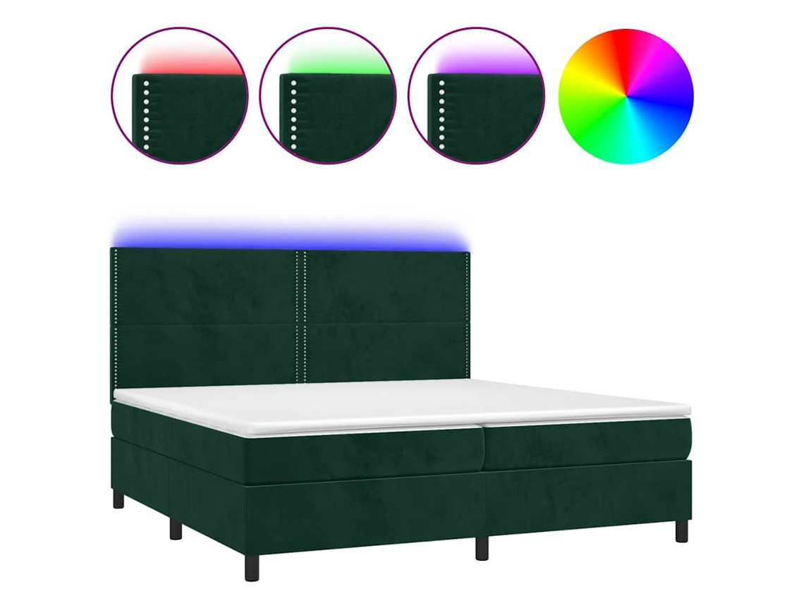 Cama Box Spring C/ Colchão/Led 200x200 Cm Veludo Verde Escuro MAISON EXCLUSIVE