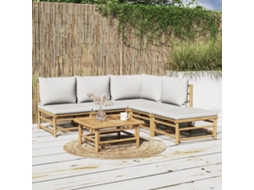 6 Pcs Conj. Lounge De Jardim Bambu C/ Almofadas Cinza Claro Dkd Home Decor