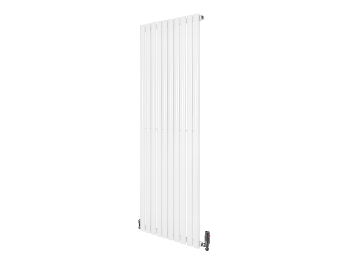 Radiador Oval De Coluna Única 1600x600 Mm - Branco, 1406w, Aço Carbono, Válvulas Termostáticas Cromadas, Suportes E Kit