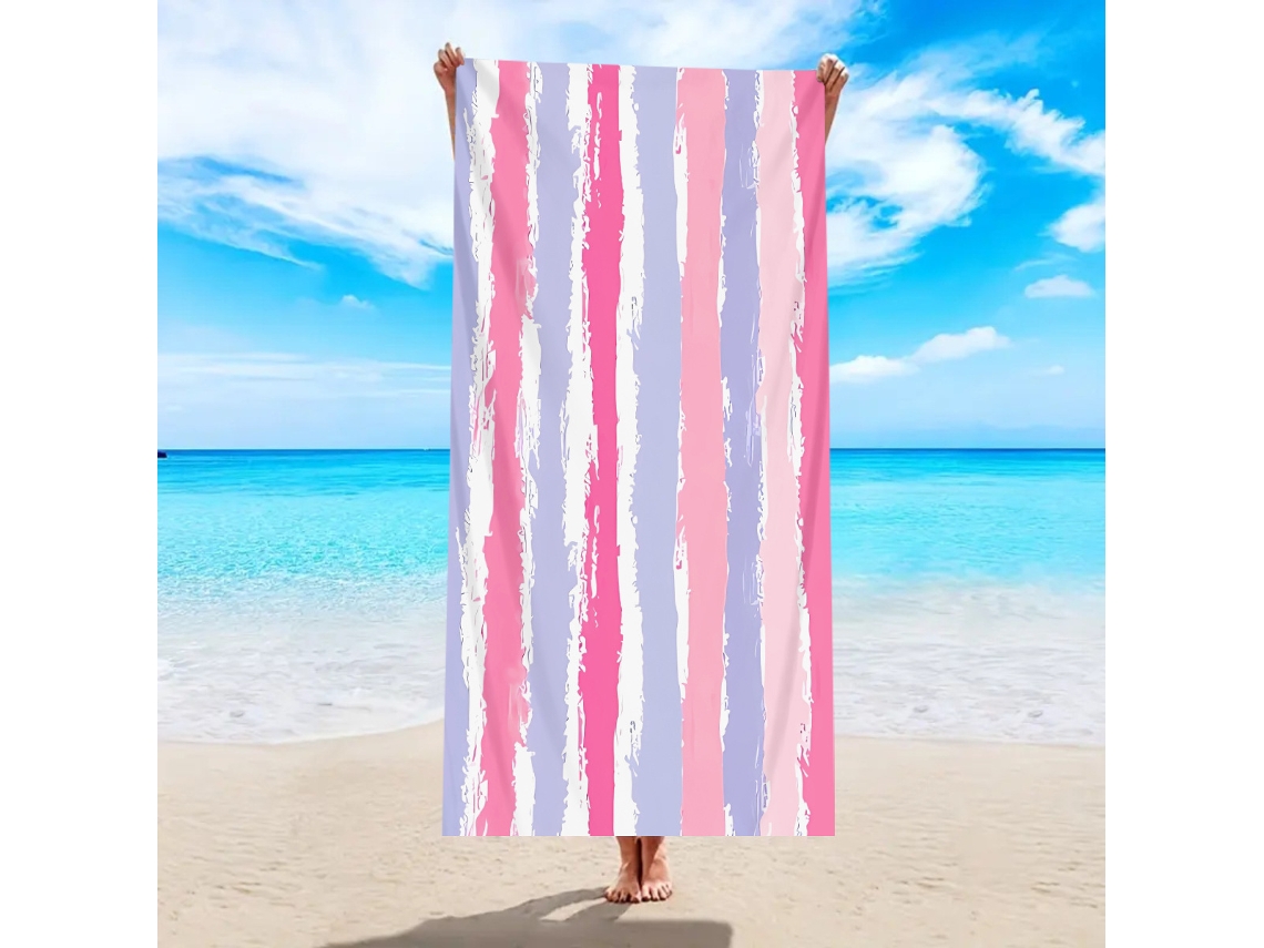 Yuysan Toalha De Praia Listrada Em Microfibra, Alta Absorção E Secagem Rápida, 150x75cm, Modelo St040, Cor Rosa