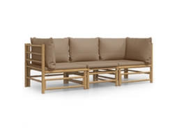 Maison Exclusive - 3 Pcs Conj. Lounge Jardim Bambu Almofadões Cinzento-acastanhado