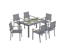 Conjunto de mesa e cadeiras de jardim 7 peças, plástico PSPC, cinza escuro S/MARCA
