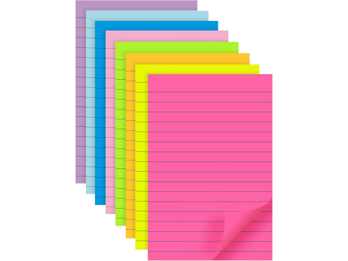 Bloco De Notas Notas Adesivas Pautadas 4x6 Polegadas, 8 Cores Notas Adesivas, 40 Folhas/bloco Aquaforge