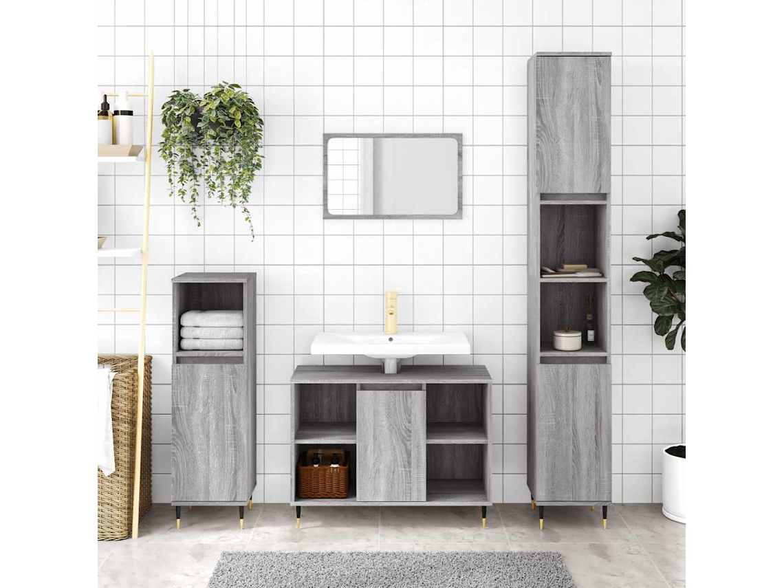 Vidaxl Armário Wc 30x30x100 Cm Derivados De Madeira Sonoma Cinzento