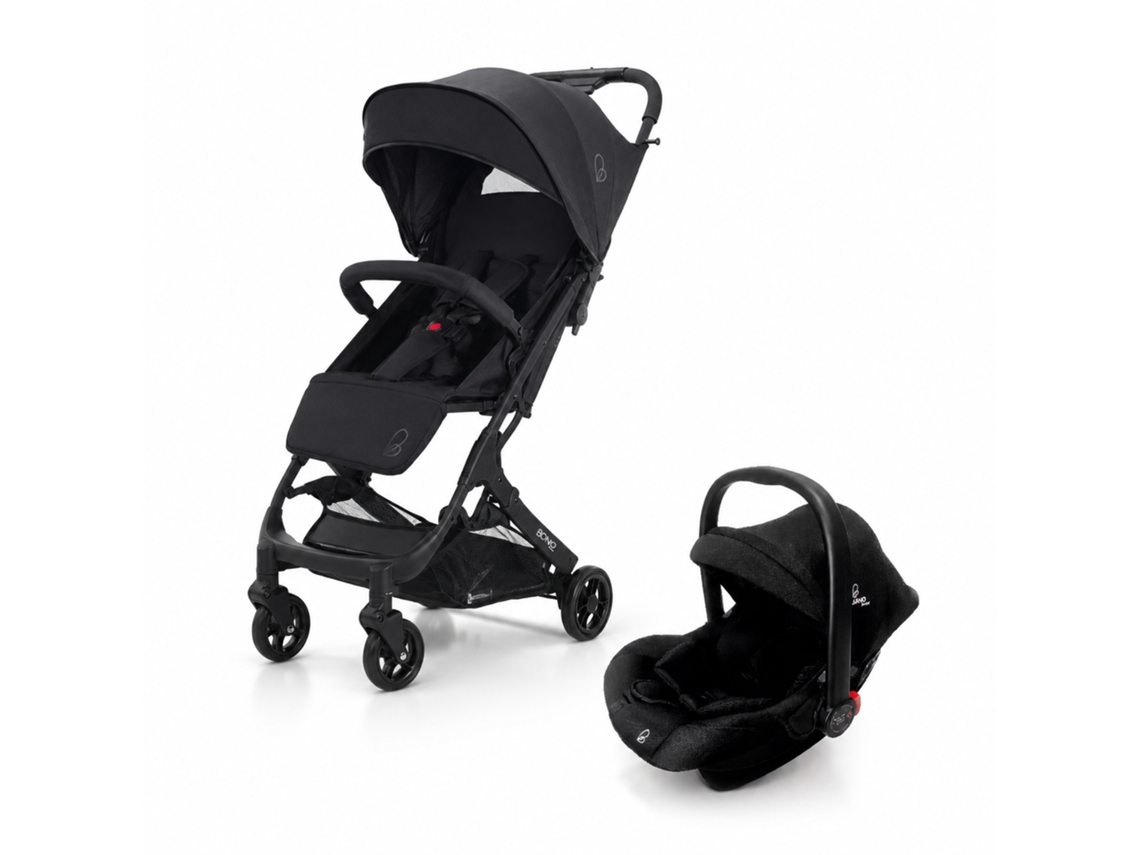 Travel System Asalvo Amsterdam - Carrinho + Cadeira Auto Gr.0+, Dobrável A Uma Mão, Spf50+ - Preto