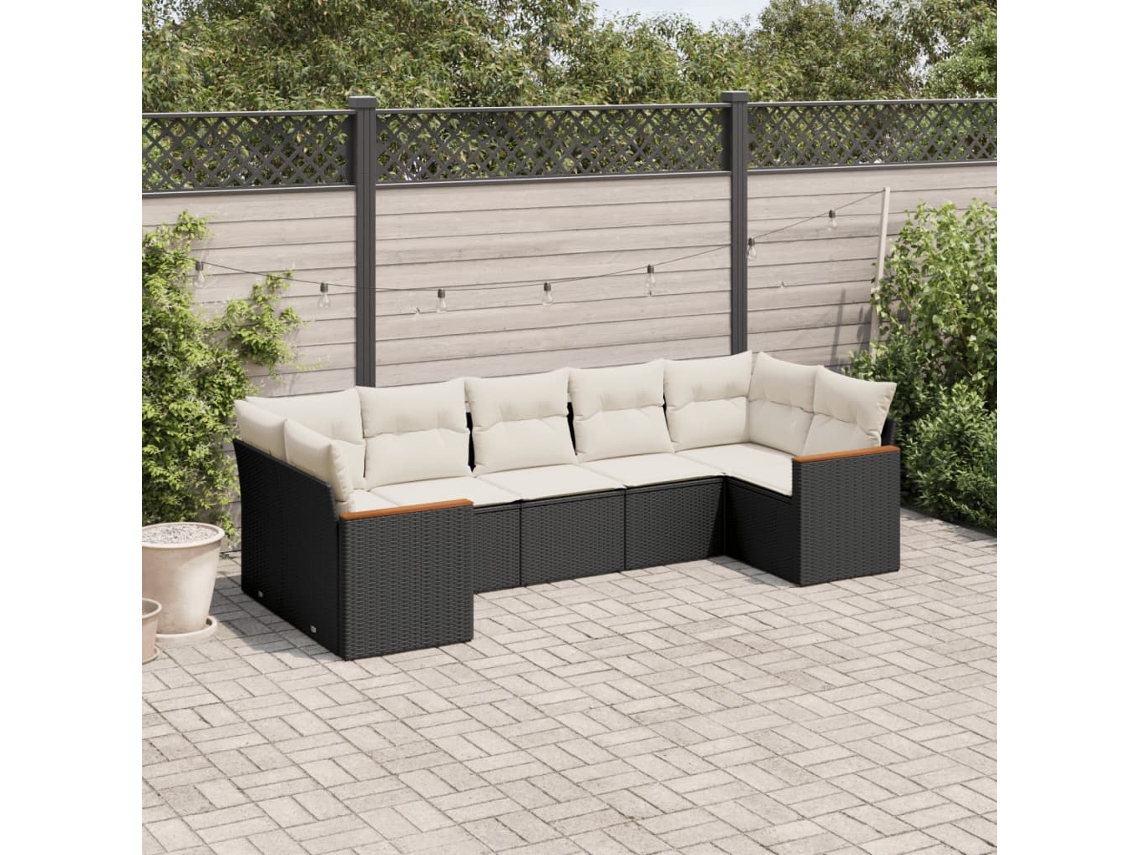 Vidaxl 7 Pcs Conjunto De Sofás P/ Jardim C/ Almofadões Vime Pe Preto