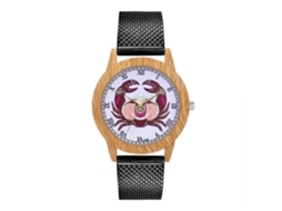 Relógio de quartzo com pulseira de silicone, estampa de caranguejo, mostrador redondo, unissex casual Zhoulianfa (preto)