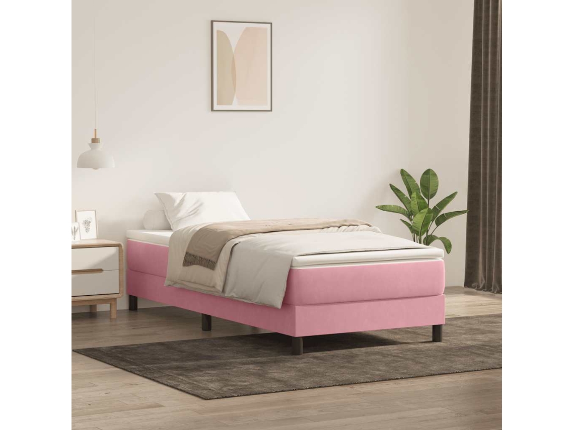 Vidaxl Cama Com Molas Sem Colchão 80x220 Cm Veludo Rosa