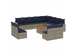 Conjunto de 13 Sofás para Jardim com Almofadões Vime Pe Cinzento MAISON EXCLUSIVE (90x200 cm)