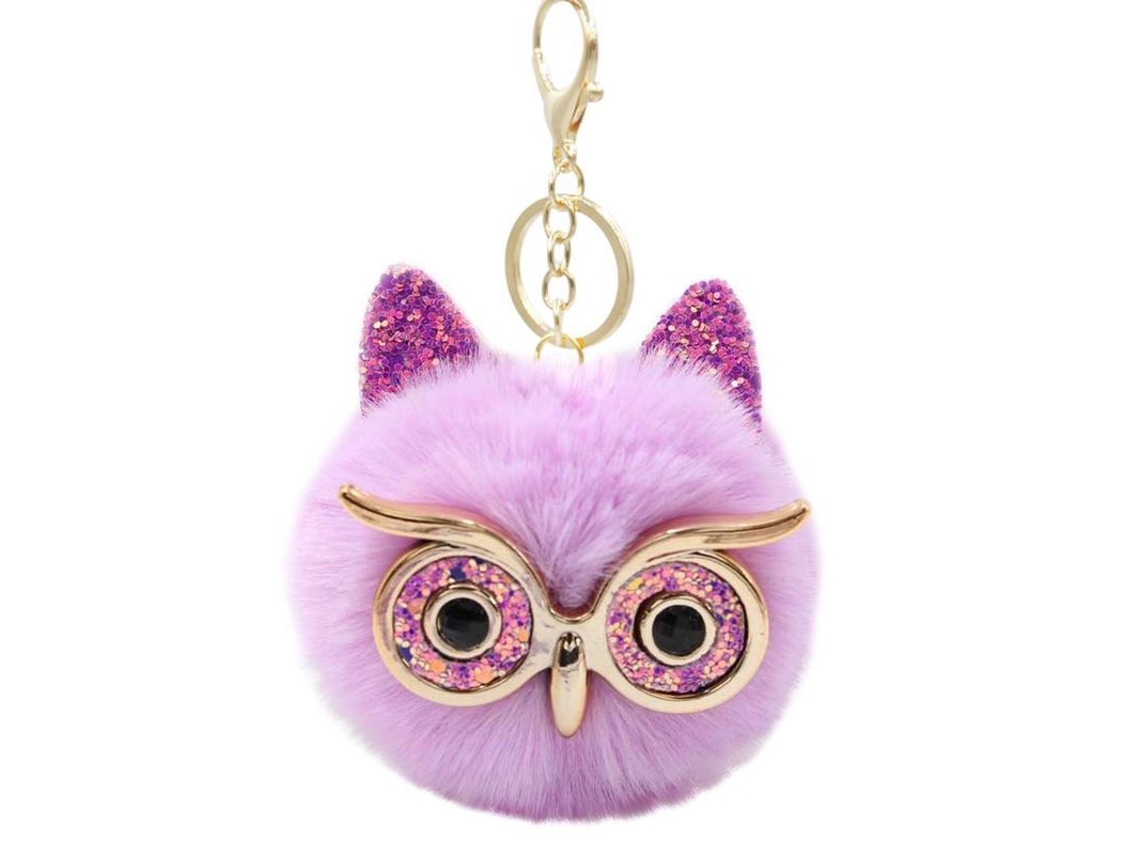 2026 llavero de Pom Pom de Pelo Falso Búho Puffball para Bolso Monedero Joyería Morado