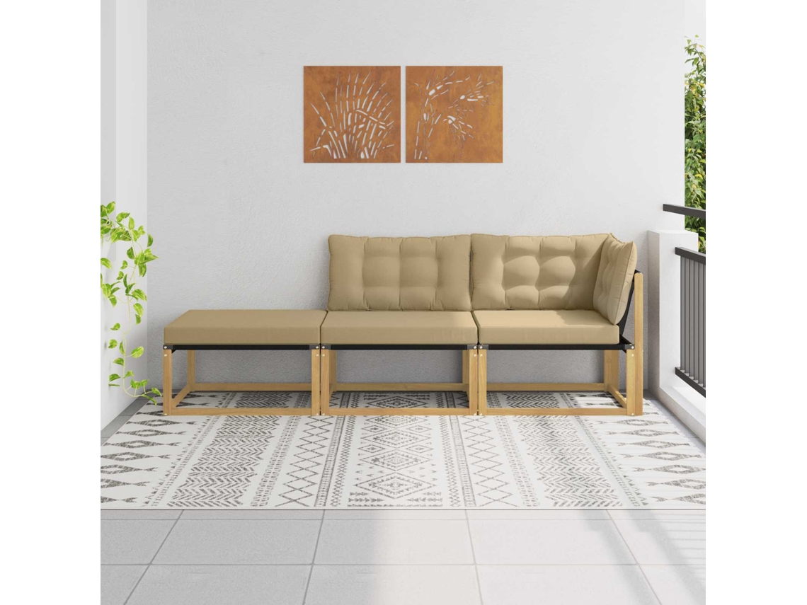 Vidaxl Conjunto De Sofás Para Exterior Madeira Sólida De Acácia Branco