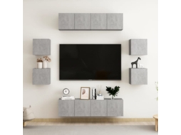 Vidaxl 8 Pcs Conjunto De Móveis De Tv Contraplacado Cinzento Cimento