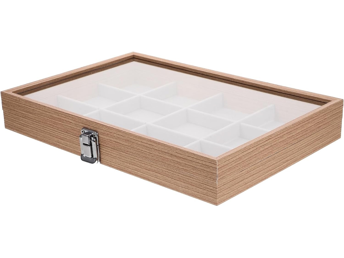 Caixa De Joias De Madeira Nuobesty Para Meninas, Com Tampa, 12 Compartimentos E Design Com Textura De Madeira.