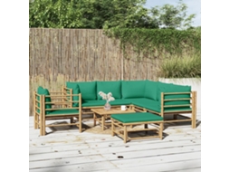Vidaxl 8 Pcs Conjunto Lounge De Jardim Bambu C/ Almofadões Verdes