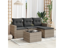 Vidaxl 5 Pcs Conjunto Sofás De Jardim C/ Almofadões Vime Pe Cinzento