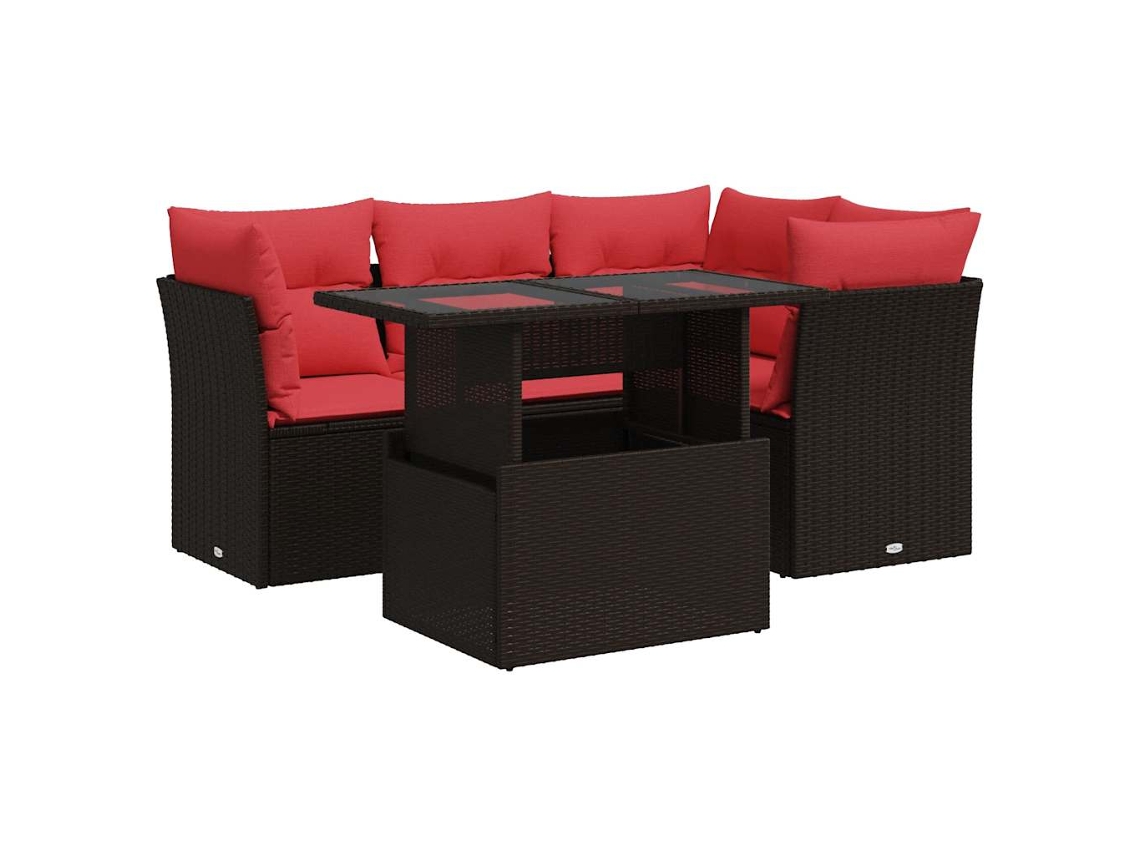 Conjunto de 5 Sofás Jardim com Almofadões Vime Pe/acácia Castanho MAISON EXCLUSIVE