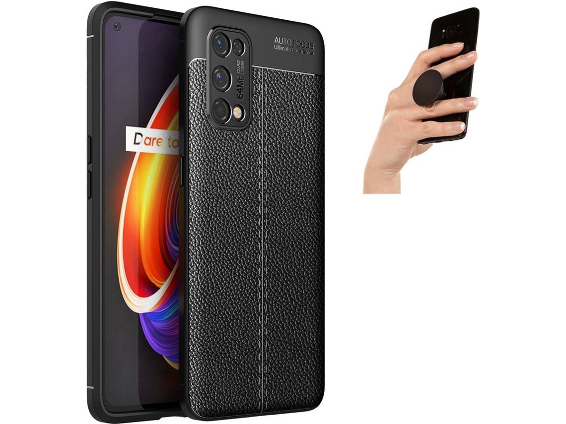 Capa e Popsocket Realme X7 Rugged Leather Preto