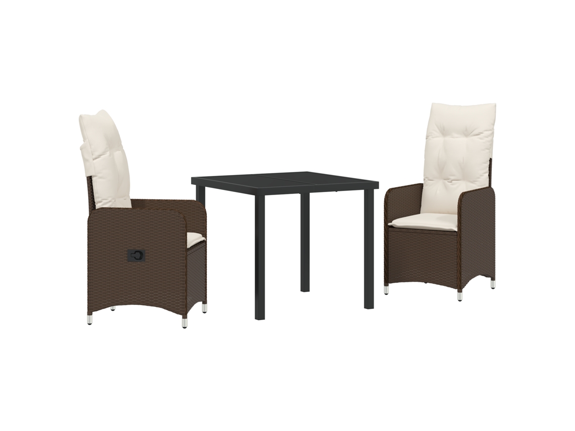 Conjunto 3 De Jantar De Jardim Vidaxl Com Almofadas Marrom Vime Pe