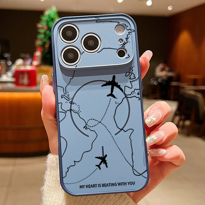 Capa Magnética Para Iphone 17 Com Estampa De Avião (azul), Em Policarbonato Rígido.